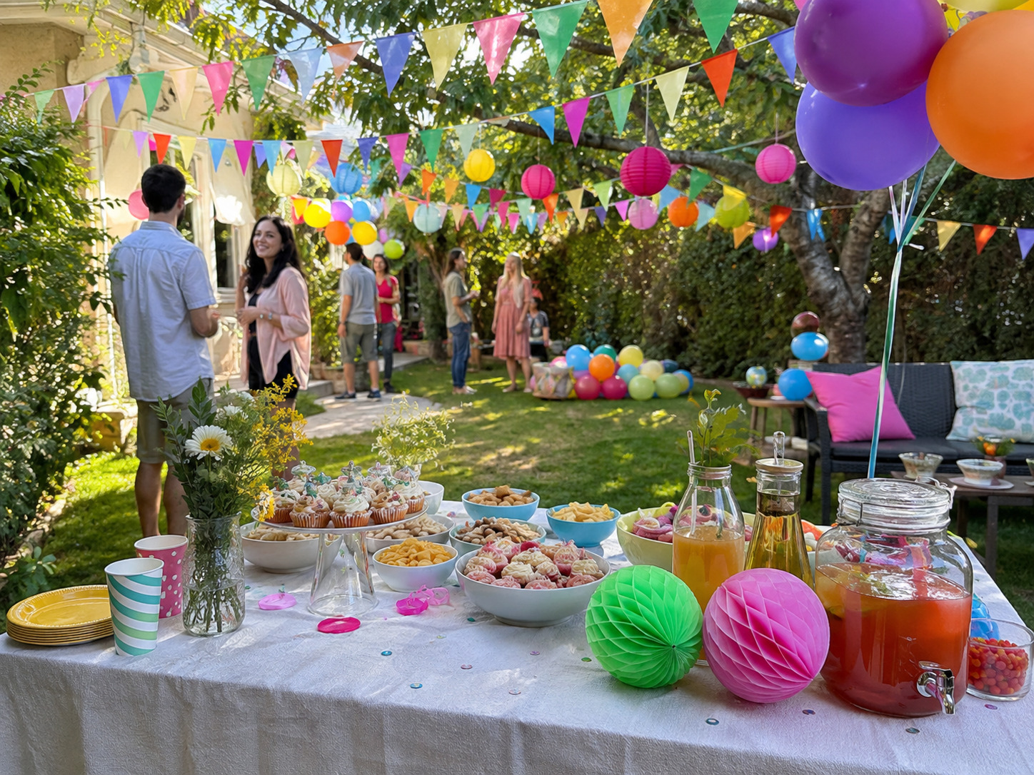 Feesttafel met decoratie en hapjes als inspiratie voor het organiseren van een feest