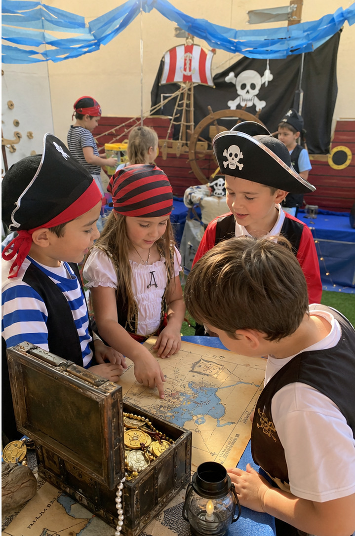 Piratenfeest voor kinderen met schatkaart en schatkist